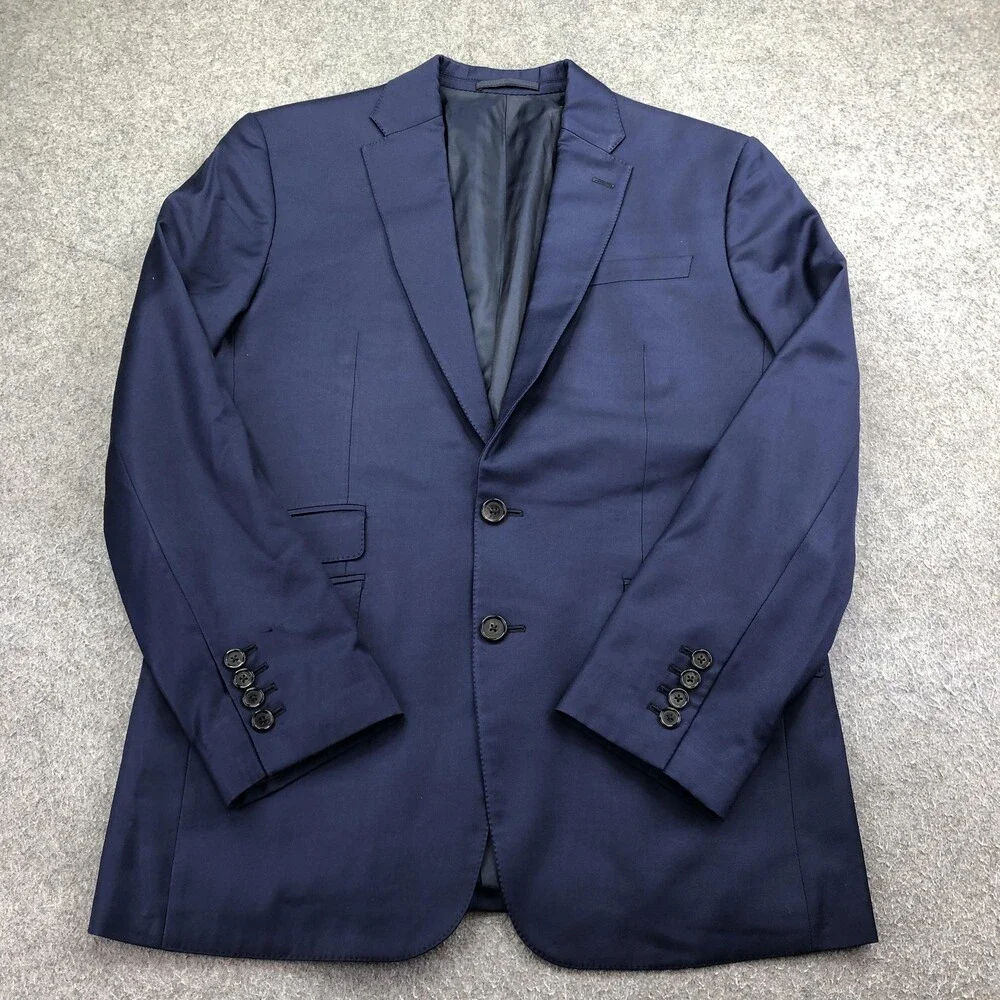 Marzoni Suit Jacket Mens 38 Blue Wool Solid 2 Button Italy Business Formal